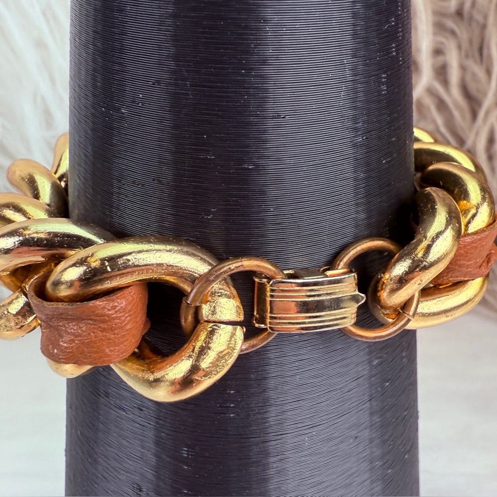 Vintage goldtone chunky chain, brown woven bracelet - Picture 9 of 9